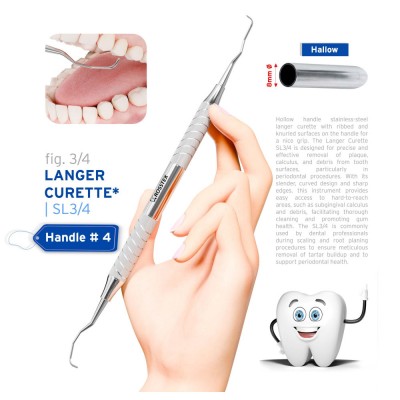 Dental Curette Langer 3/4, Handle No. 4