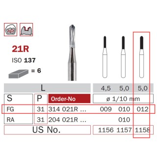 Carbide Bur, FG 012, Torpedo ISO No. 137