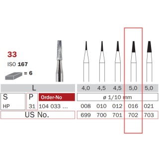 Carbide Bur, HP 016, Truncated Cone ISO No. 167