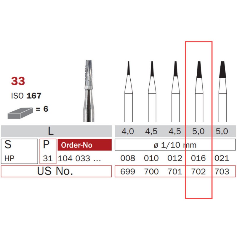 Carbide Bur, HP 016, Truncated Cone ISO No. 167