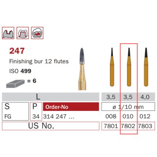 Finishing Carbide Bur, FG-010, Truncated Cone, 12 Flutes, ISO No. 499