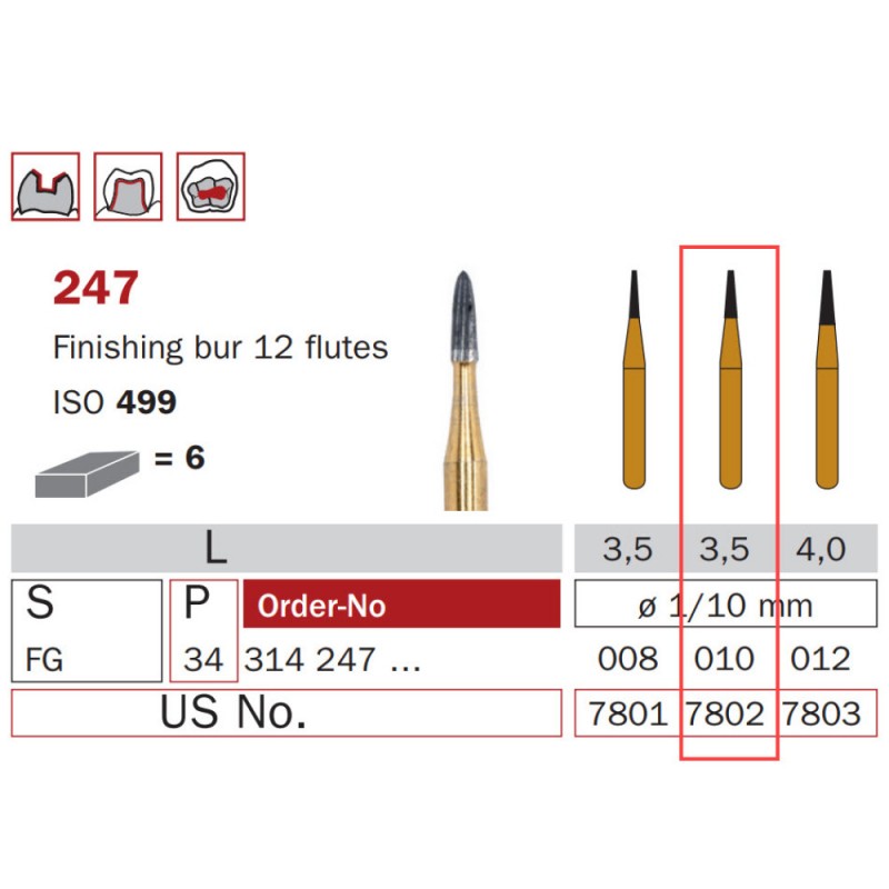 Finishing Carbide Bur, FG-010, Truncated Cone, 12 Flutes, ISO No. 499