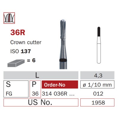 High Speed Carbide Crown Cutter Bur, FG 012, ISO No. 137 Strong
