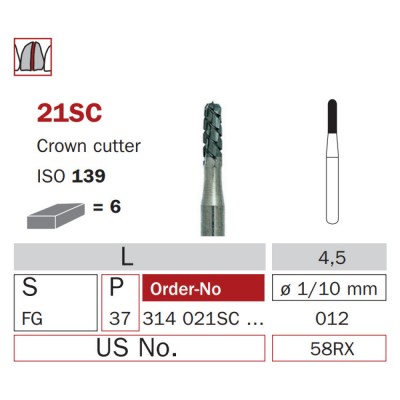 High Speed Carbide Crown Cutter Bur, FG 012, ISO No. 139