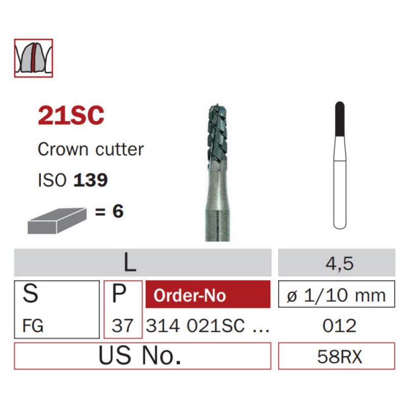 High Speed Carbide Crown Cutter Bur, FG 012, ISO No. 139