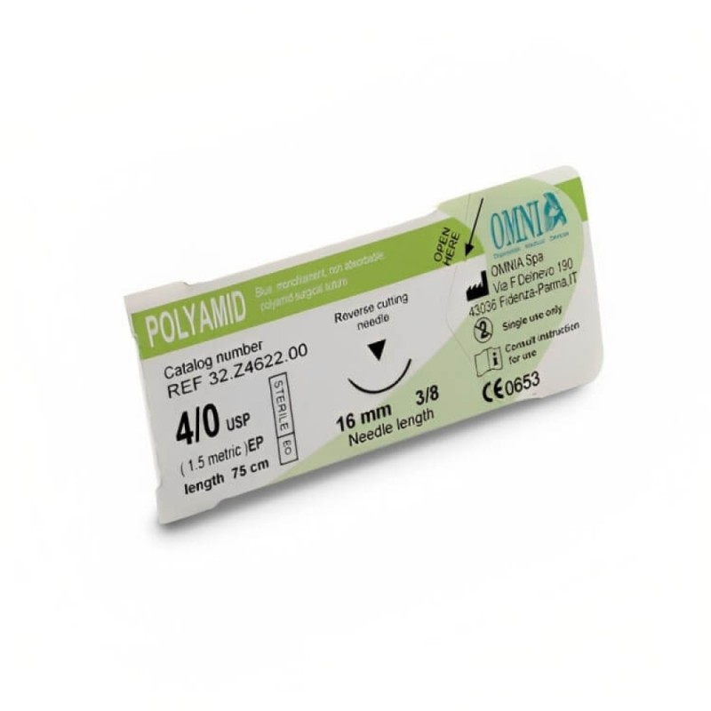 Polyamide Suture, 4/0, Needle 16mm Sharp, 3/8 Circle Sharp